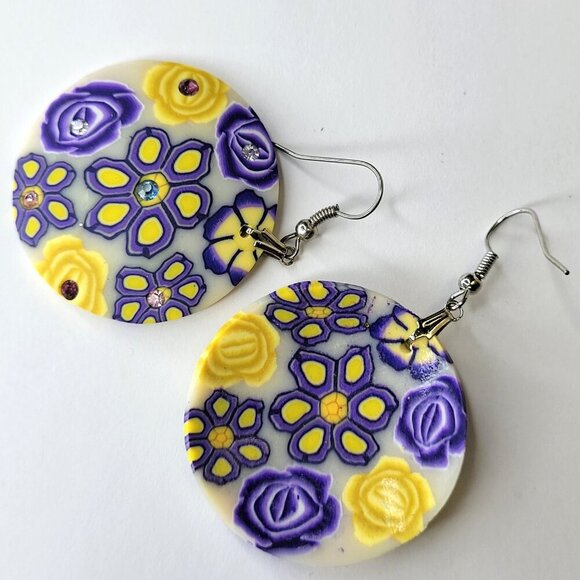 Floral Sequin Round Earrings Light Flower Earrings - Picture 3 of 4